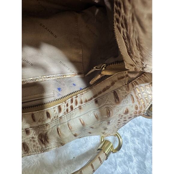 Brahmin Crocodile embossed Large shoulder women bag and wallet champagne. - Picture 8 of 12